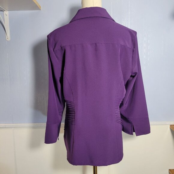 Dressbarn Medium Deep Purple Semi Fitted Button Up Longsleeve Dressy Office Top - Picture 6 of 11